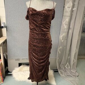 Invitee Metallic Leopard Print Ruched Midi Dress – Size XL